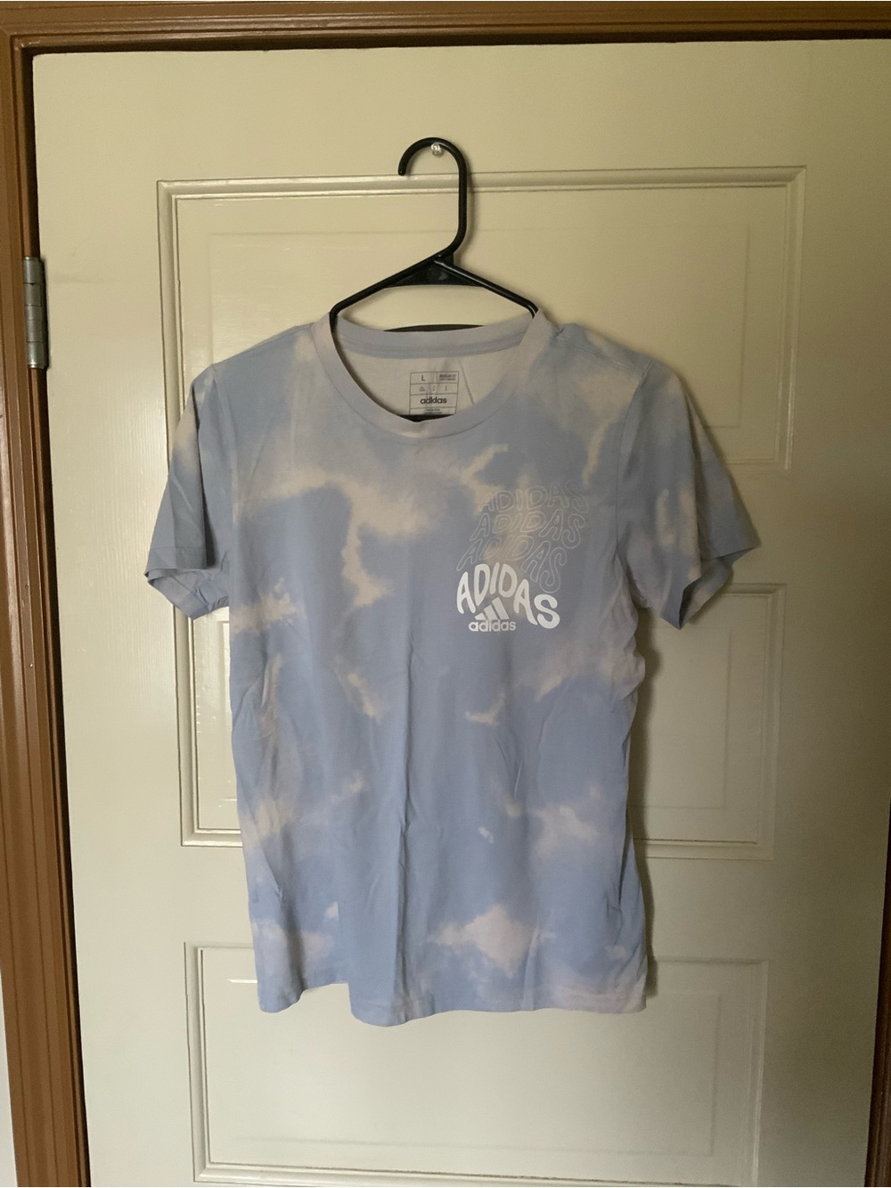 adidas Light Blue and White Tie-Dye Logo Tee